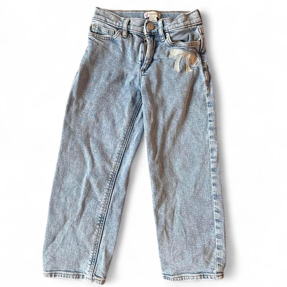 Crewcuts Girls Bow Pocket Jeans Size 6 | Light Wash Straight Leg Denim